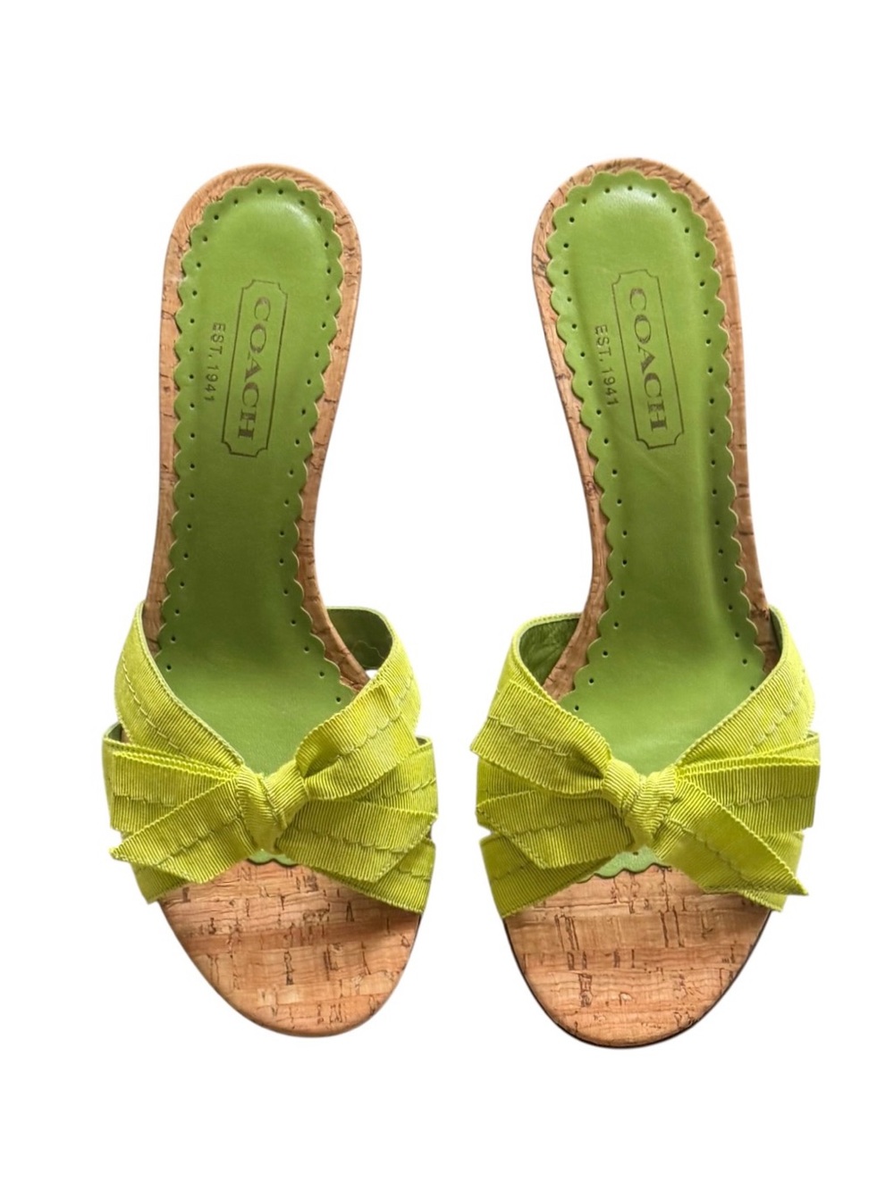 Coach Green Grosgrain Bow Kitten Heel Bree Mule Sandals Size 7 - Picture 1 of 9